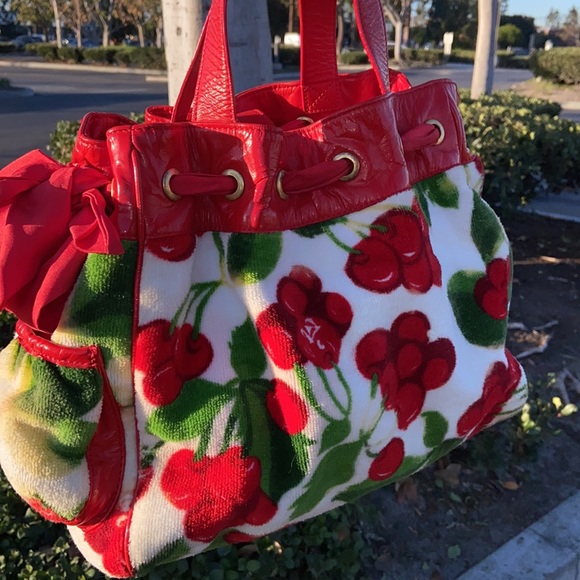 Y2K Juicy Couture CHERRY PRINT VELOUR TERRY DAYDREAMER WEEKENDER BAG CHERRIES - Picture 15 of 15